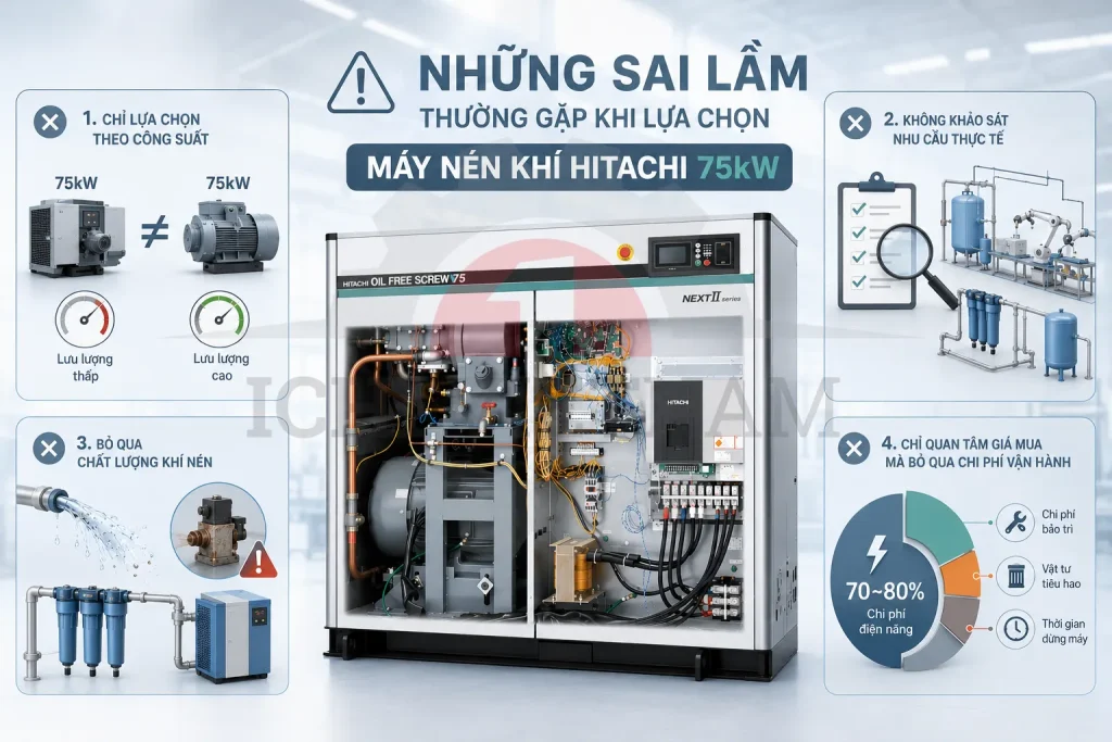 Máy Nén Khí Trục Vít Hitachi 75kW Hiệu Suất Cao Cho Nhà Máy Công Nghiệp _ 0988.567.645 Ichi Vina