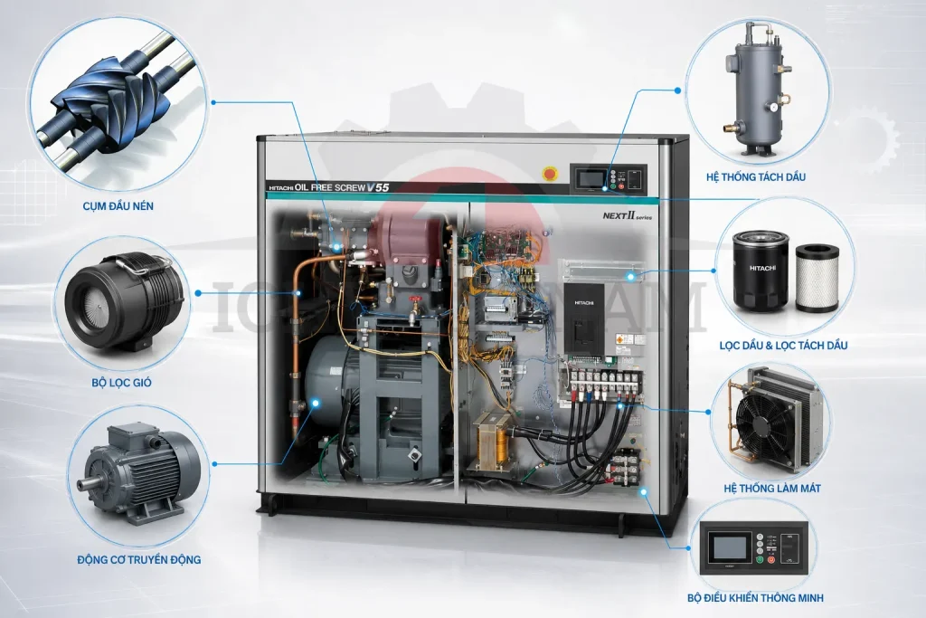 Máy Nén Khí Trục Vít Hitachi 75kW Hiệu Suất Cao Cho Nhà Máy Công Nghiệp _ 0988.567.645 Ichi Vina