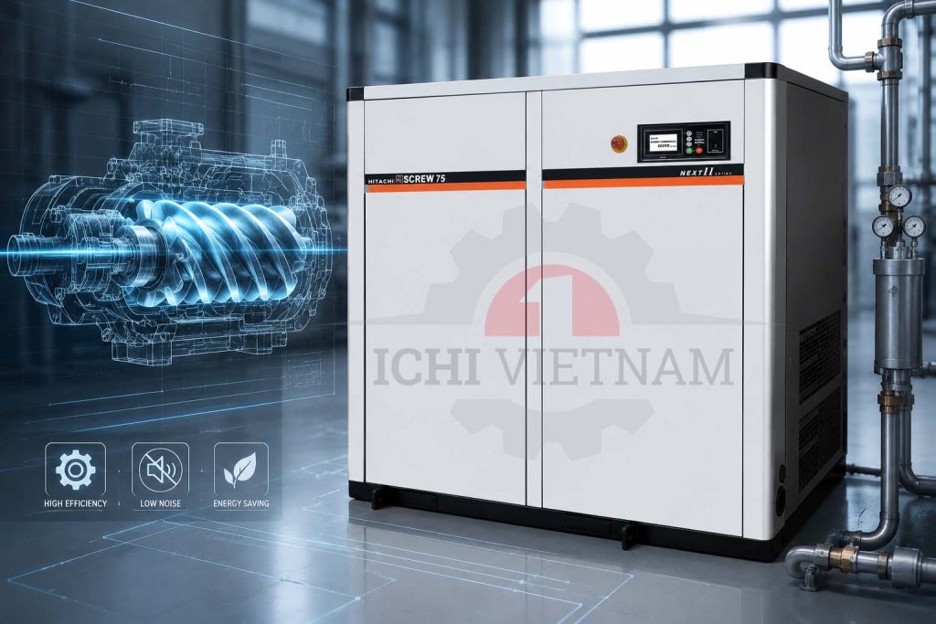 Máy Nén Khí Trục Vít Hitachi 75kW Hiệu Suất Cao Cho Nhà Máy Công Nghiệp _ 0988.567.645 Ichi Vina