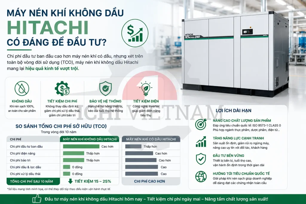 Máy nén khí không dầu Hitachi – Giải pháp khí nén sạch chuẩn Class 0 cho nhà máy hiện đại _ 0988.567.645 _ Ichi Vina